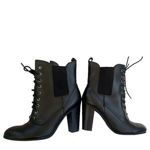 Vintage Black Liz Claiborne Leather Lace Up 6.5 Ankle Boots Block Heel Chunky